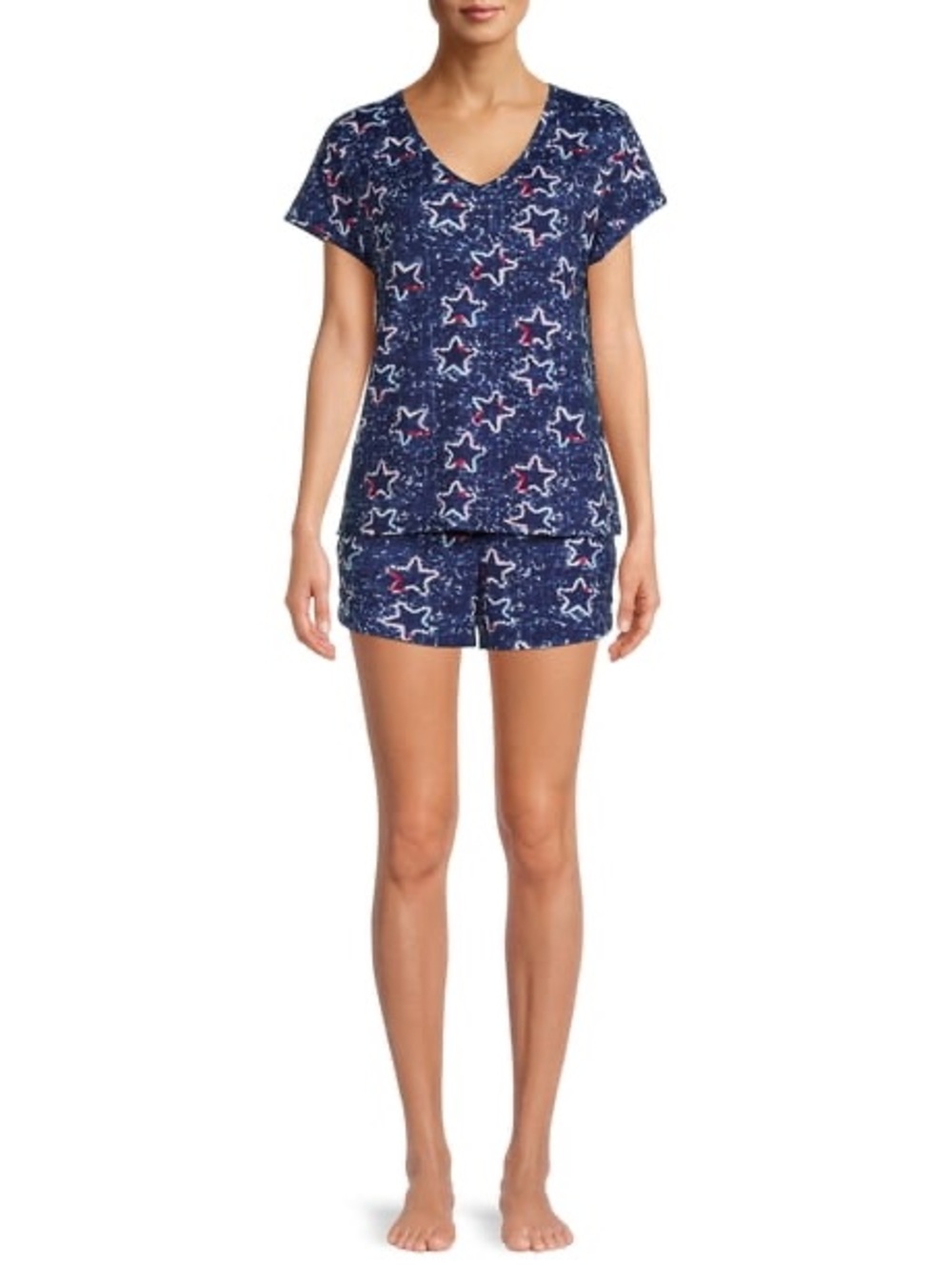 Secret Treasures Navy Star-Print Short Pajama Set with White and Red Accents